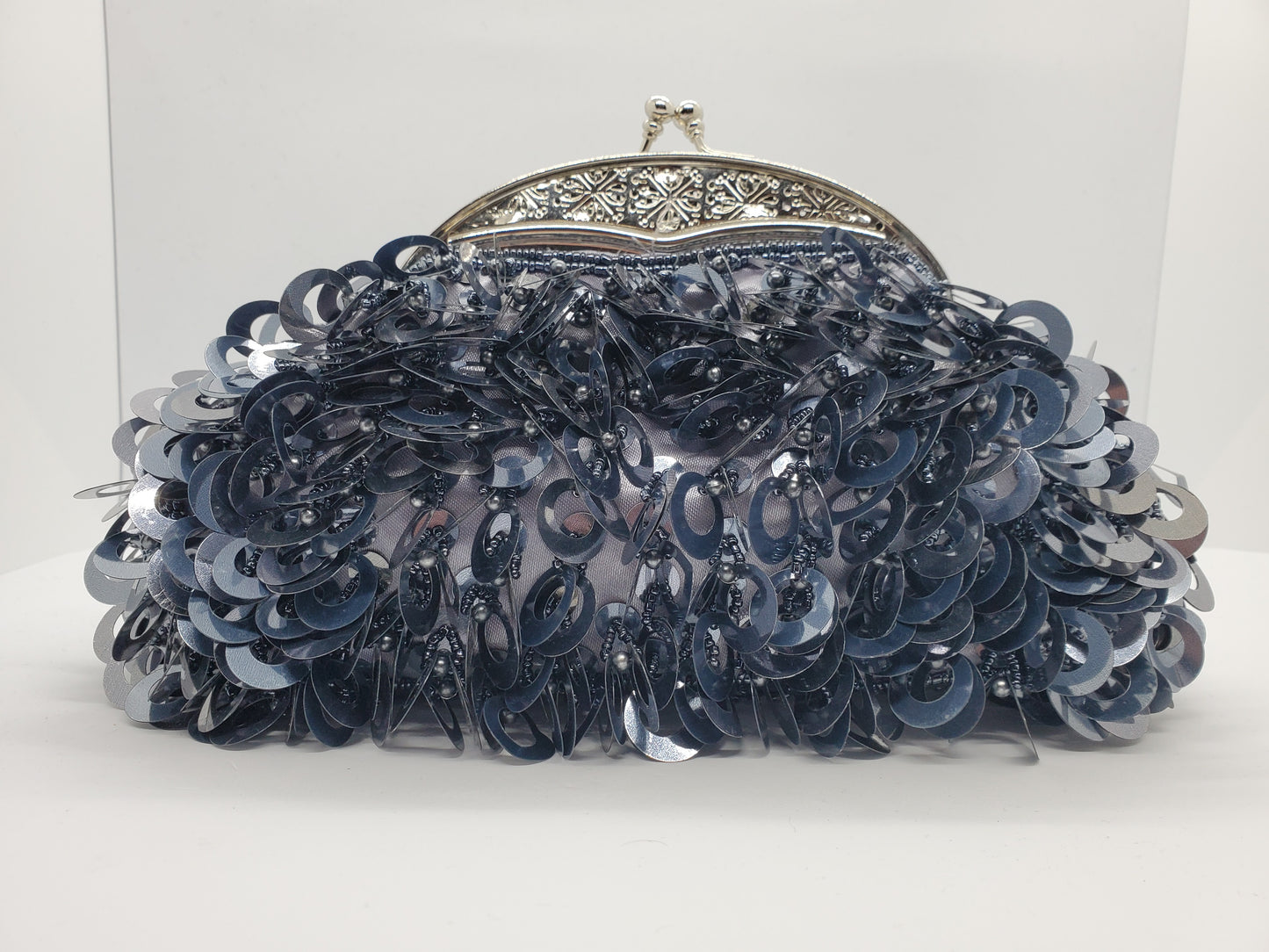 front view of Large loop paillettes and bead purse