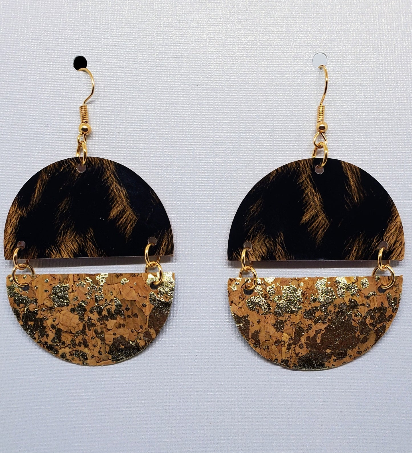 Cork with gold accent and leopard print vinyl earrings