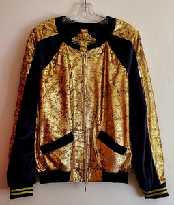 MIDAS-Black and gold velvet bomber jacket with hidden pocket dolman sleeves