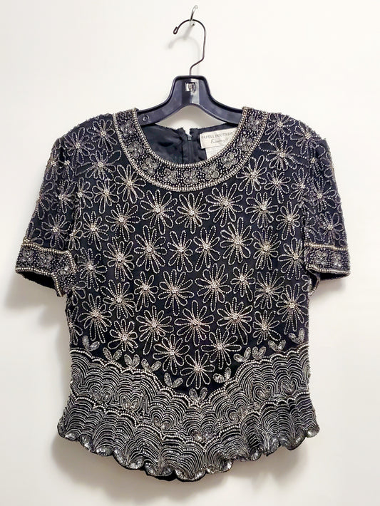 Front view of Vintage Black and Silver Sequin Top