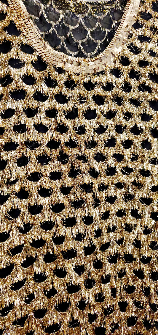 GLAMAZON-80s black and gold fringe dress