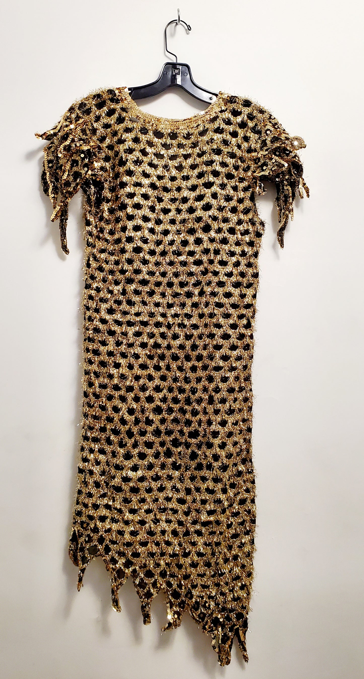 GLAMAZON-80s black and gold fringe dress