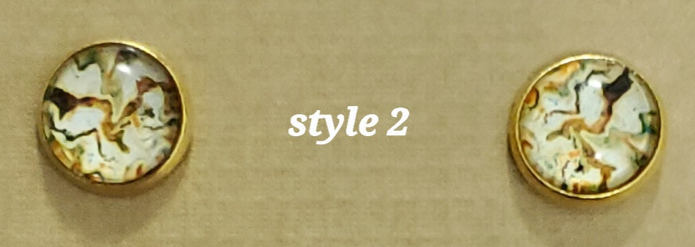 brown marble cabochon stud earrings