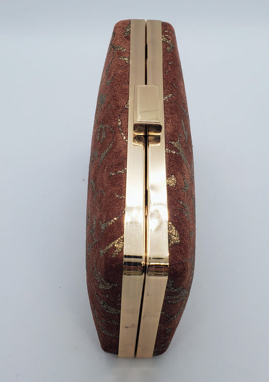 top view of Suede and copper maudier clutch