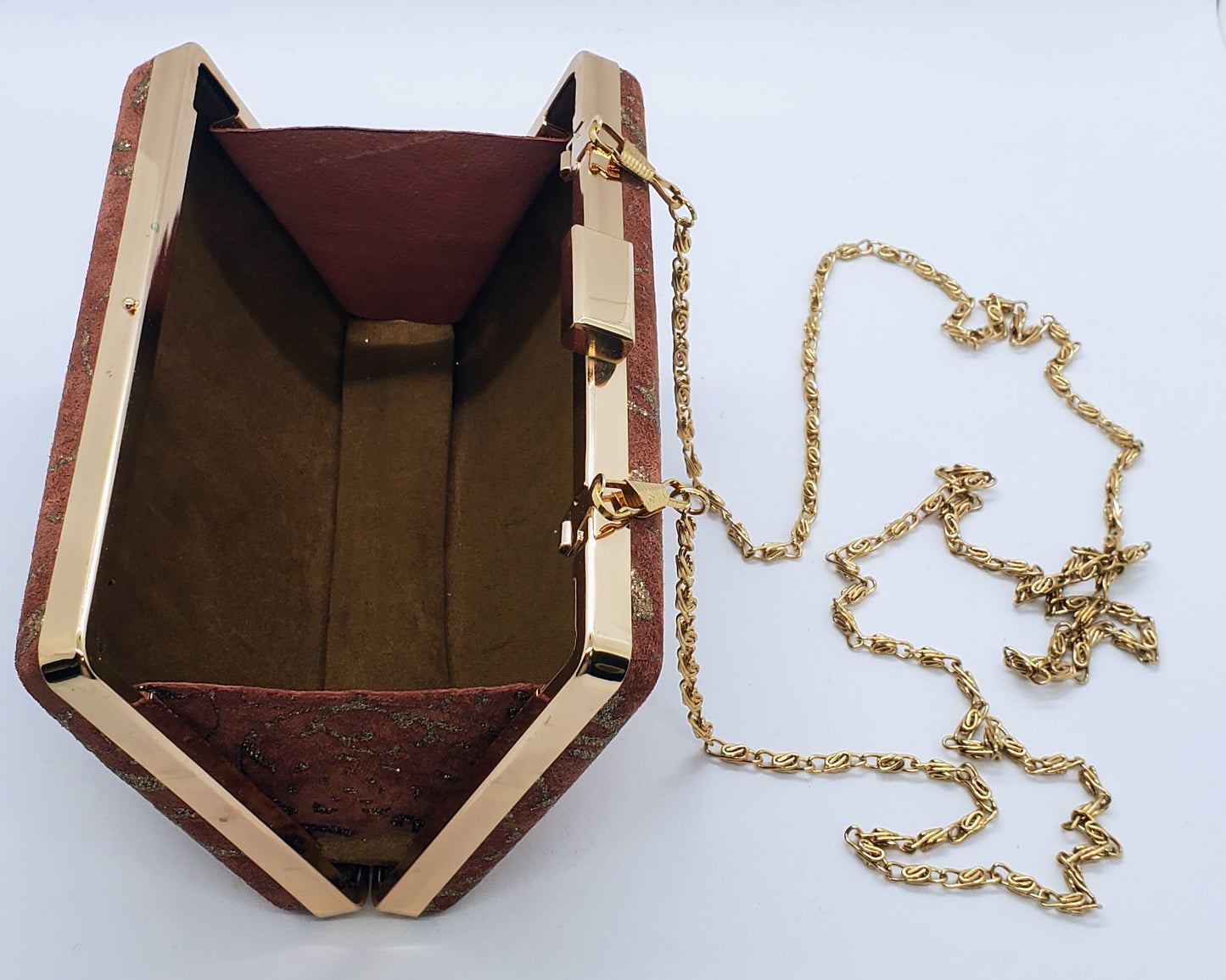 inside view of Suede and copper maudier clutch