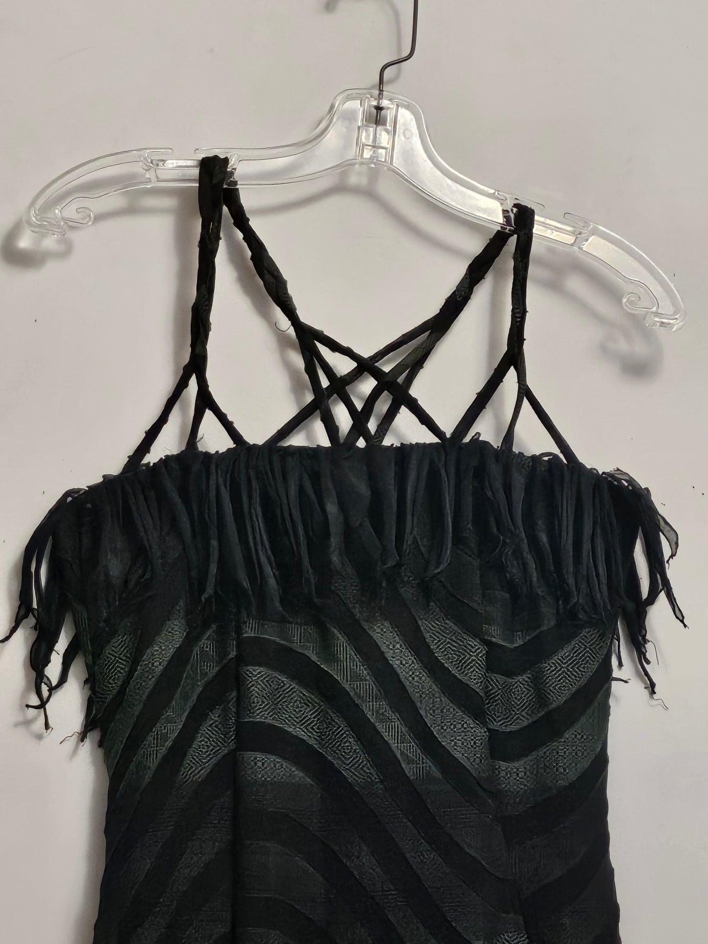 ENVIOUS- Green swirl print fringed slip dress