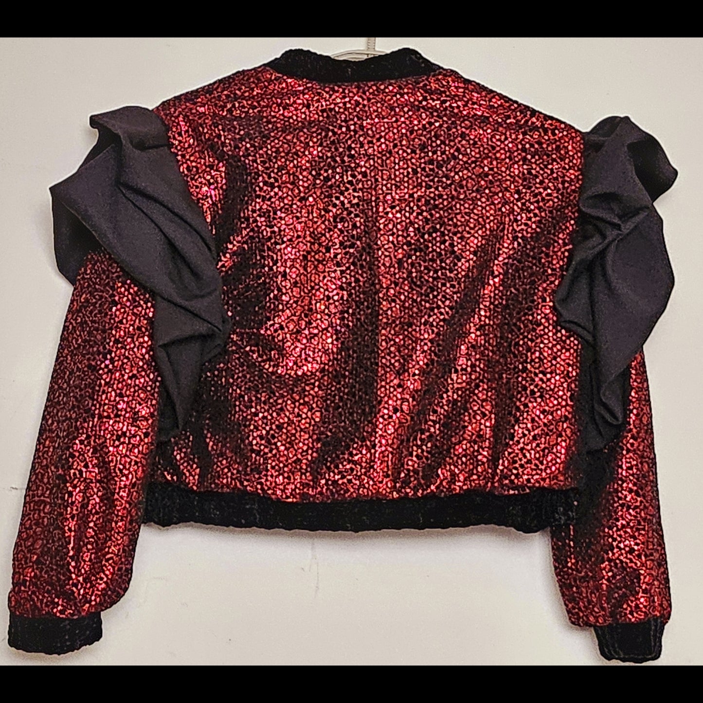 ROUGE- Flocked shimmer bomber with exaggerated sleeves and matching one-of-a-kind pockets