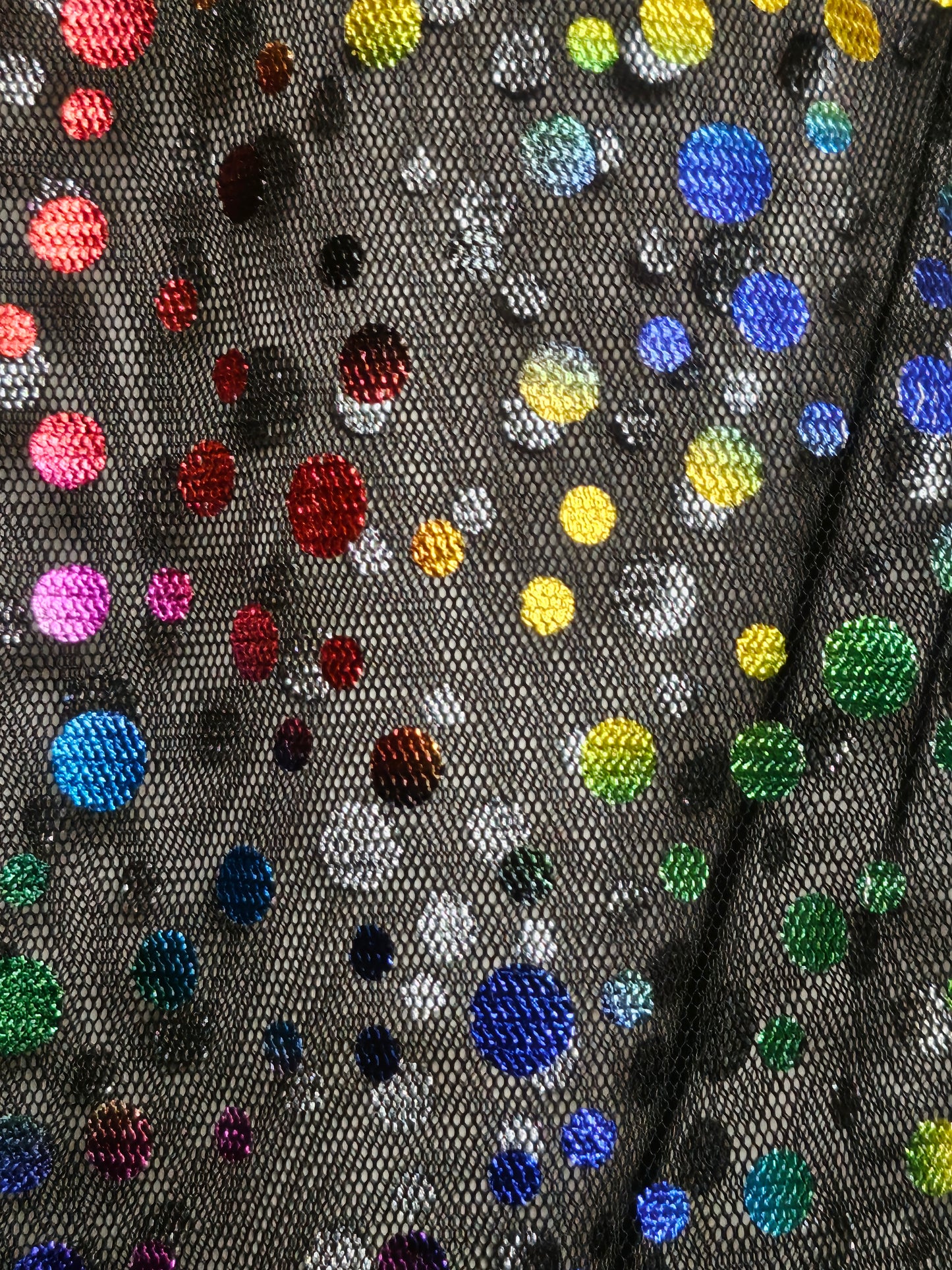 Fabric view of Sheer metallic confetti print bomber jacket