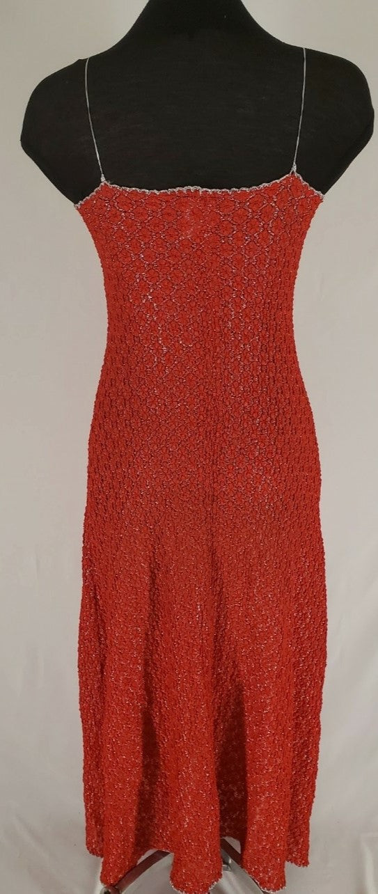 Back view of Red and Silver Crochet Dress