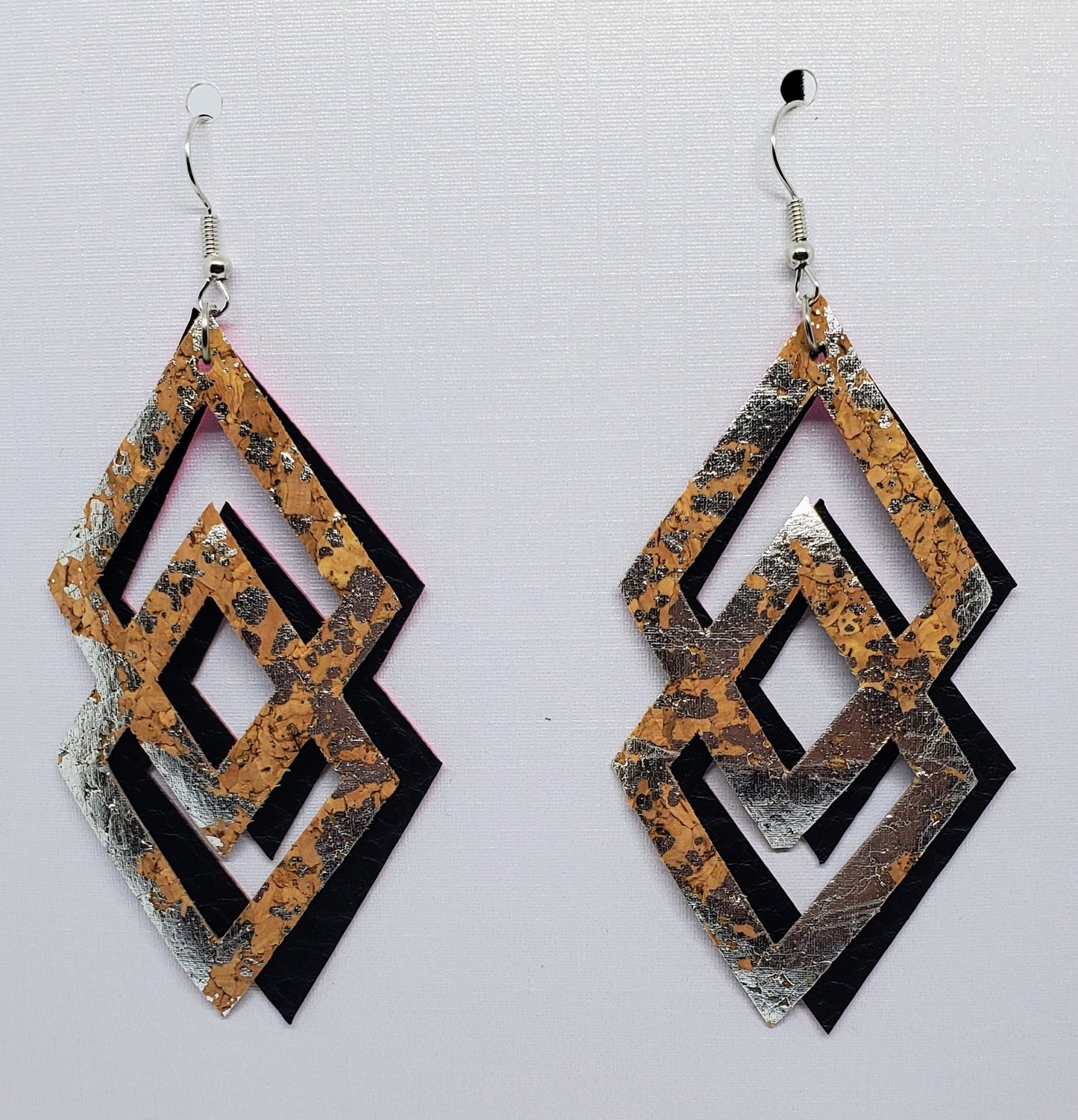 Cork with silver accent and black vinyl earrings