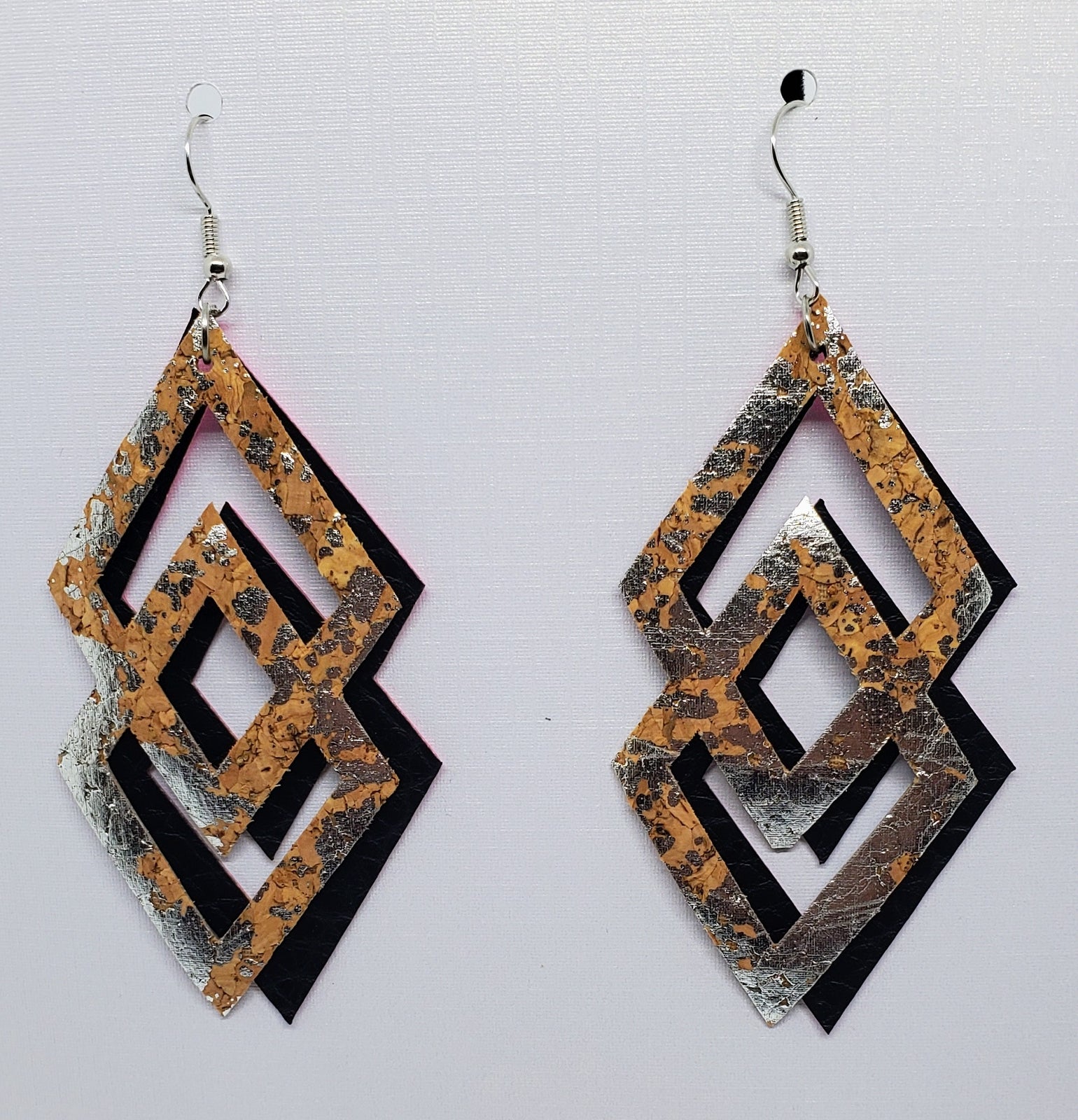 Cork with silver accent and black vinyl earrings