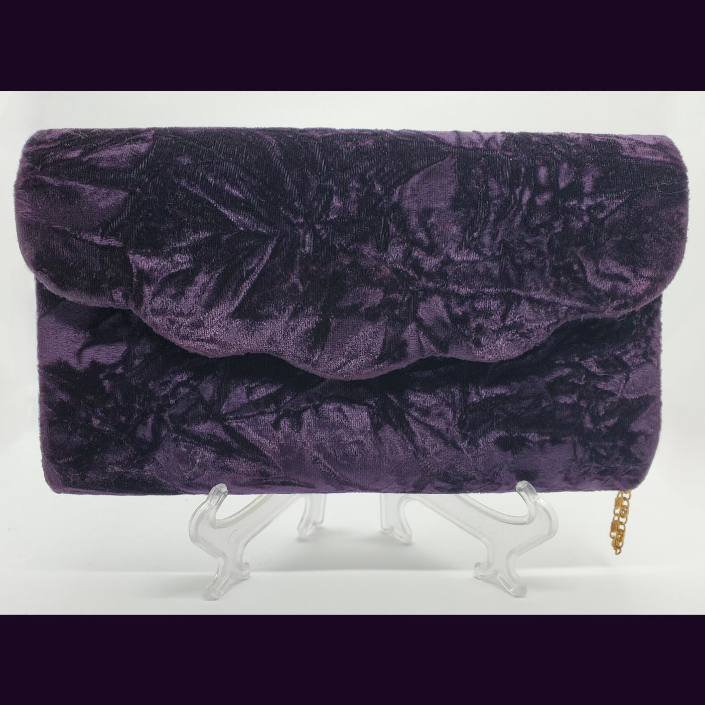 PERSE-Vintage purple velvet clutch with gold chain wrist strap