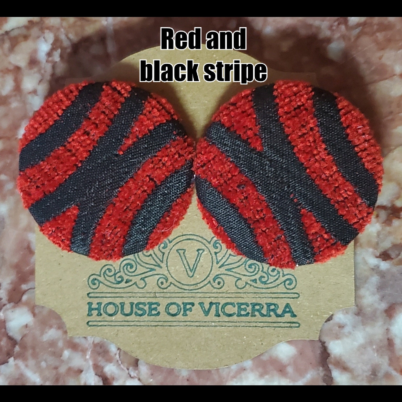 Red and Black stripe  XL button earrings