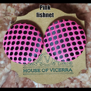 Pink Fishnet  XL button earrings