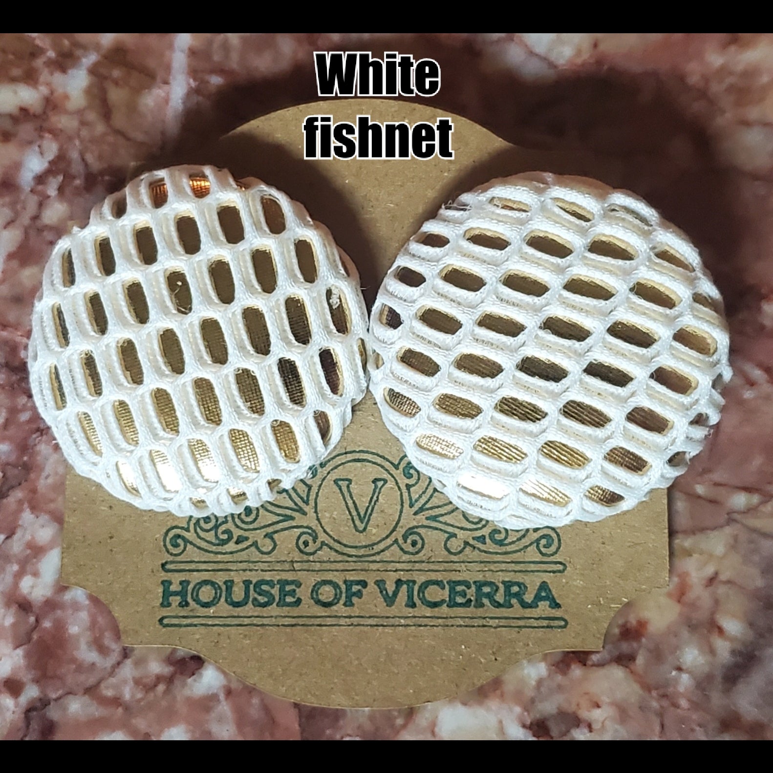 White Fishnet  XL button earrings