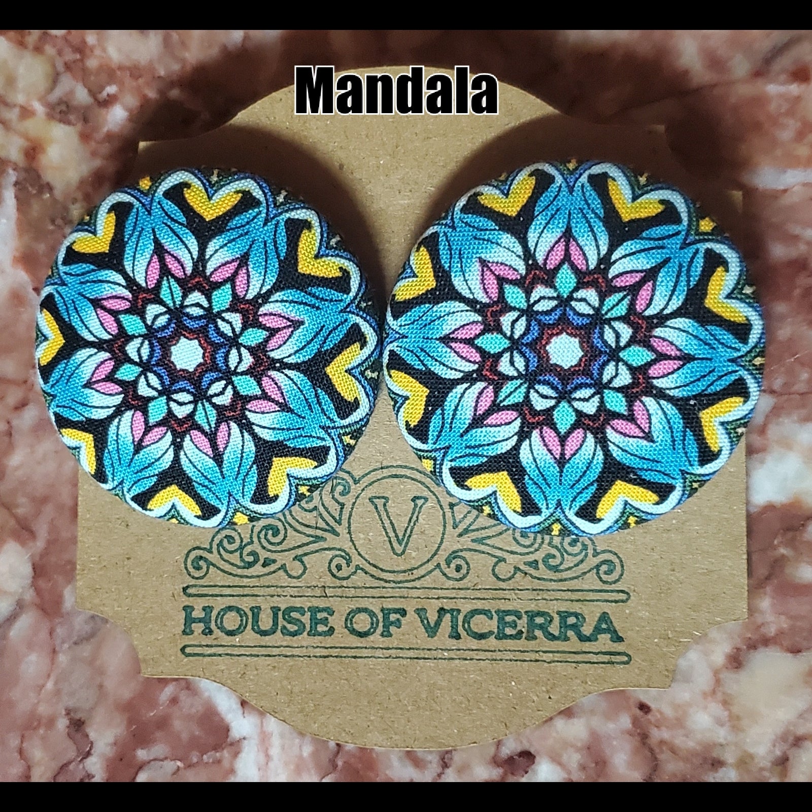 Mandala print  XL button earrings
