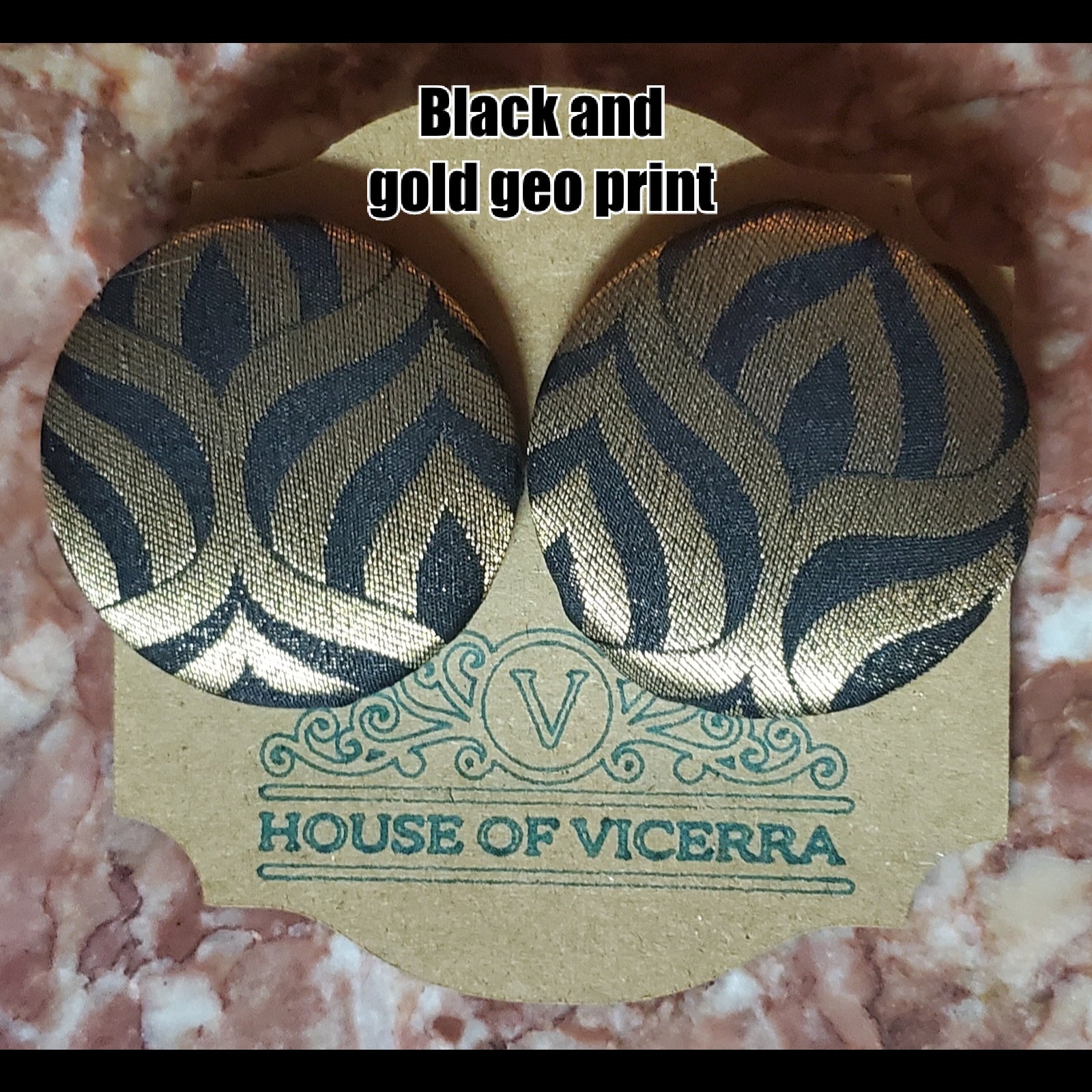 Black and gold geo print  XL button earrings