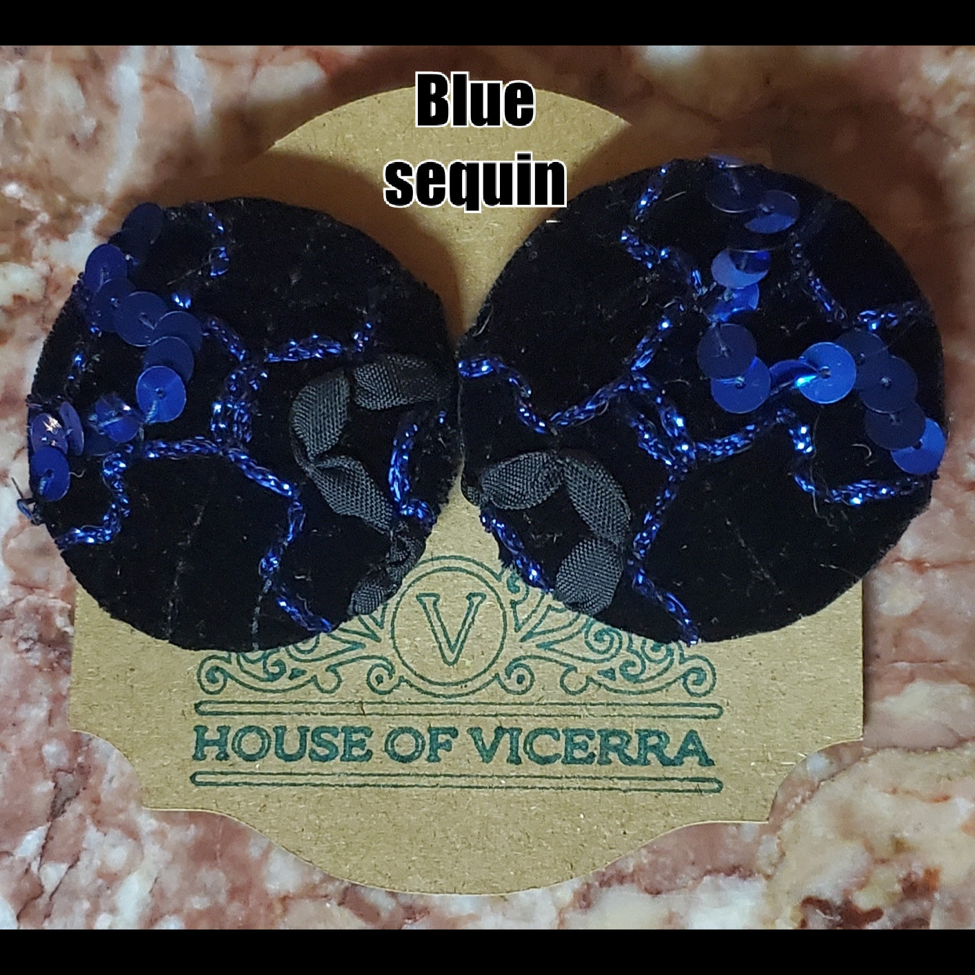 blue sequin  XL button earrings