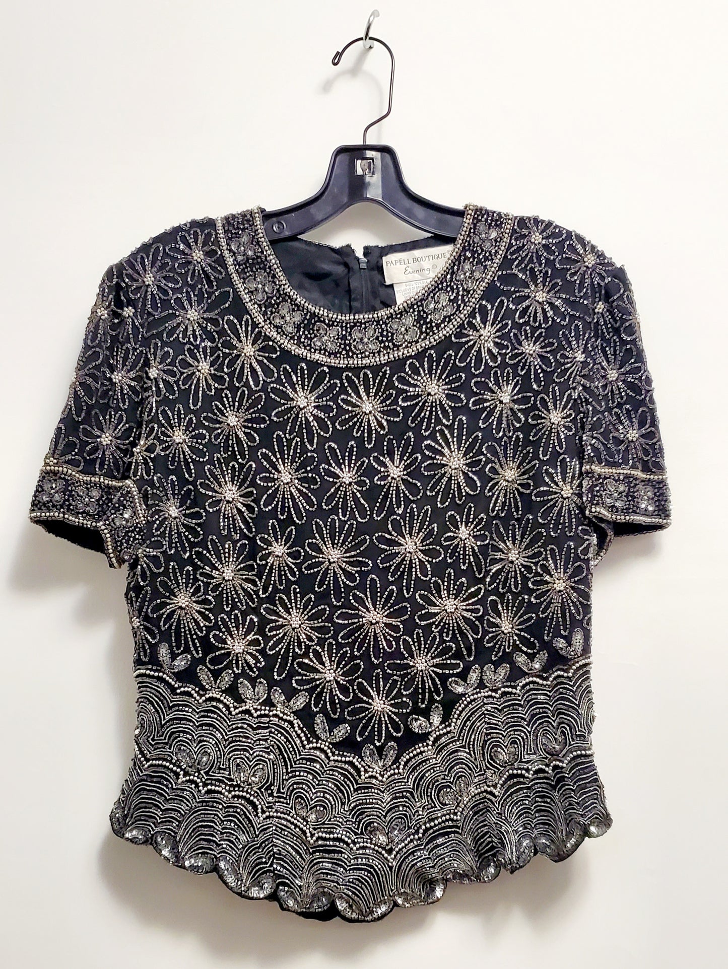 Front view of Vintage Black and Silver Sequin Top