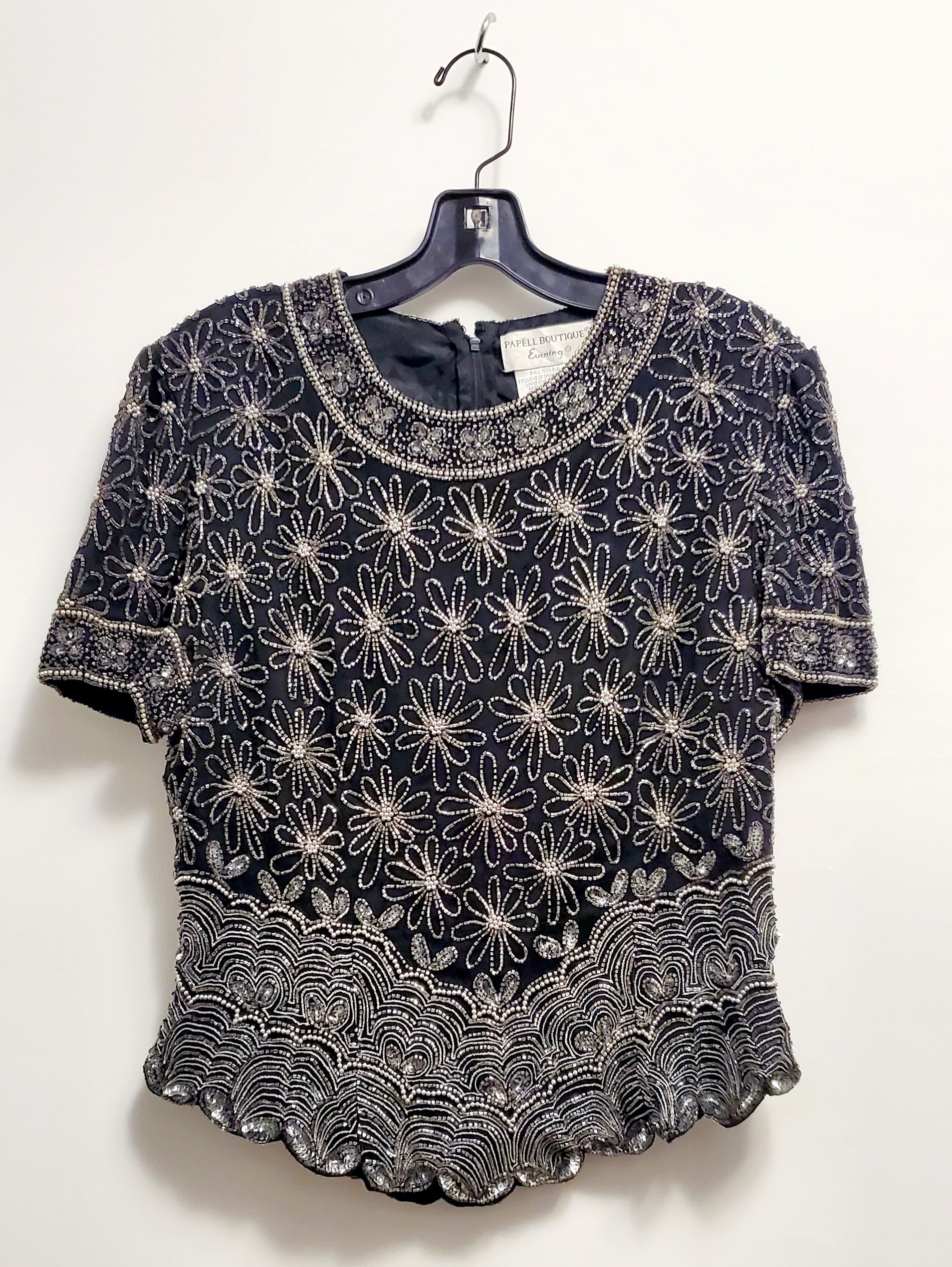 Front view of Vintage Black and Silver Sequin Top