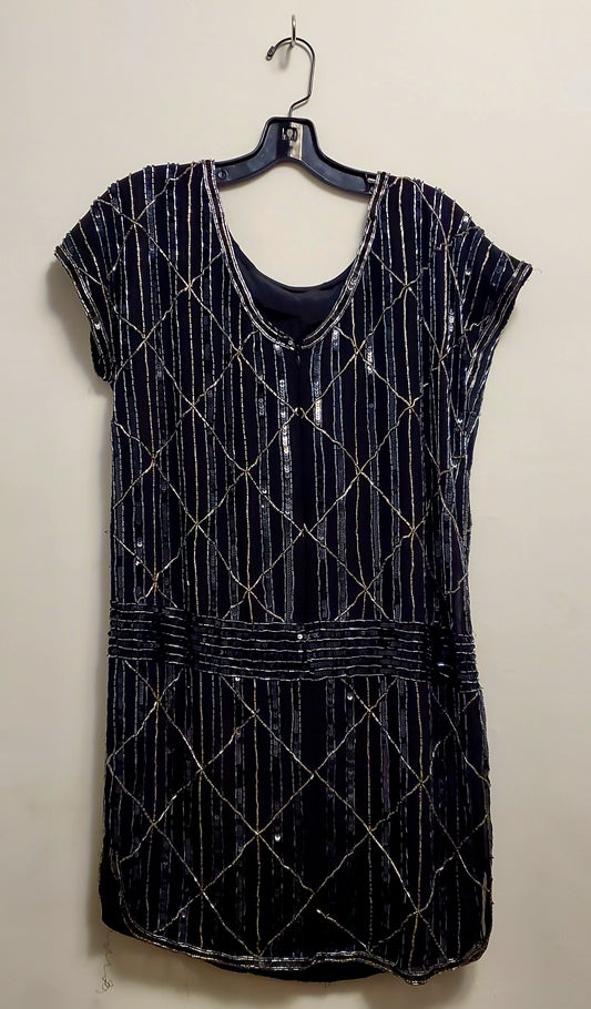 Back view of Retro black sequined shift dress