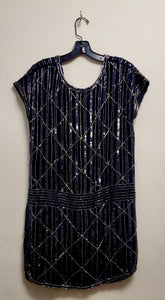 Front view of Retro black sequined shift dress