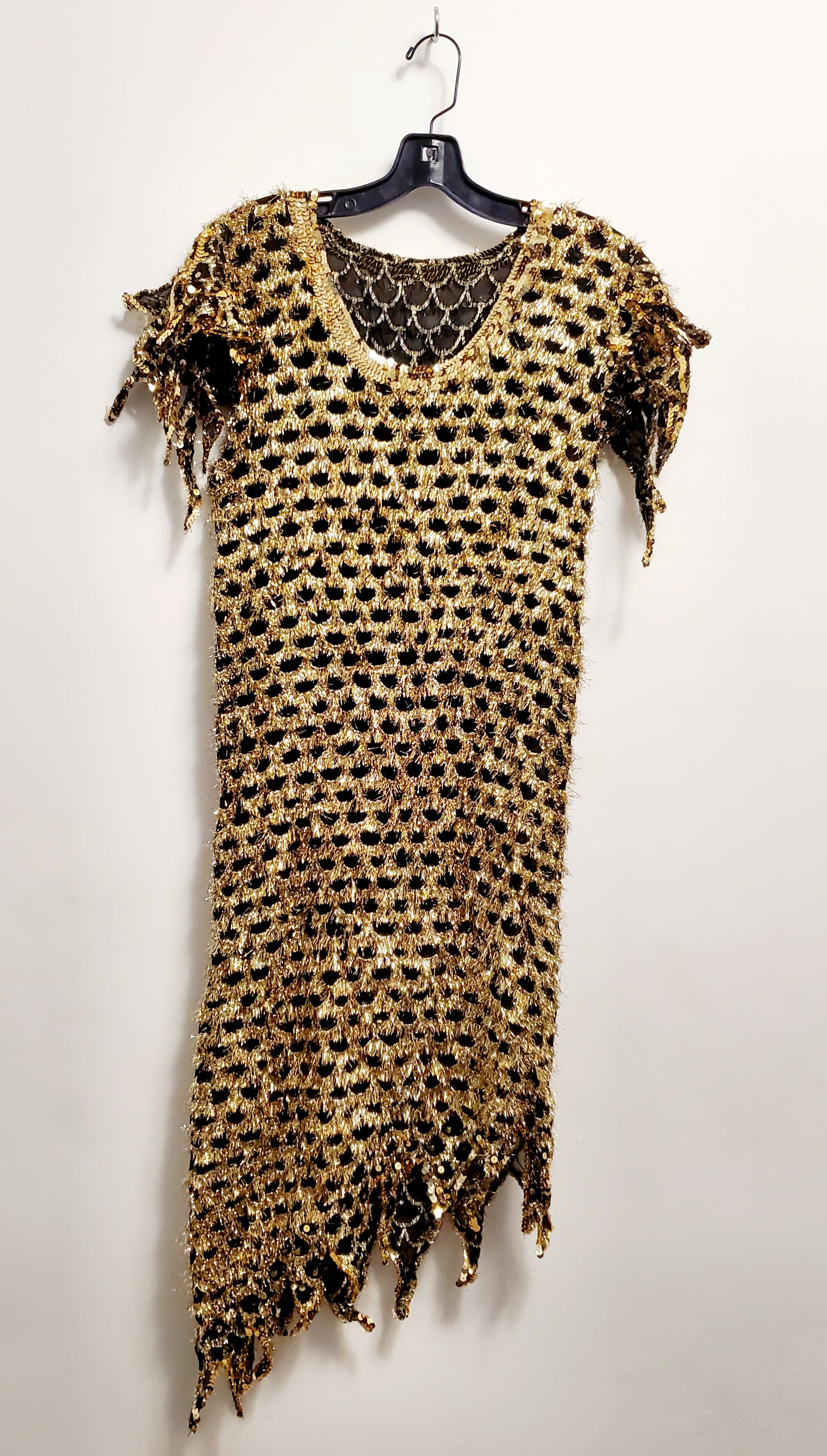 GLAMAZON-80s black and gold fringe dress