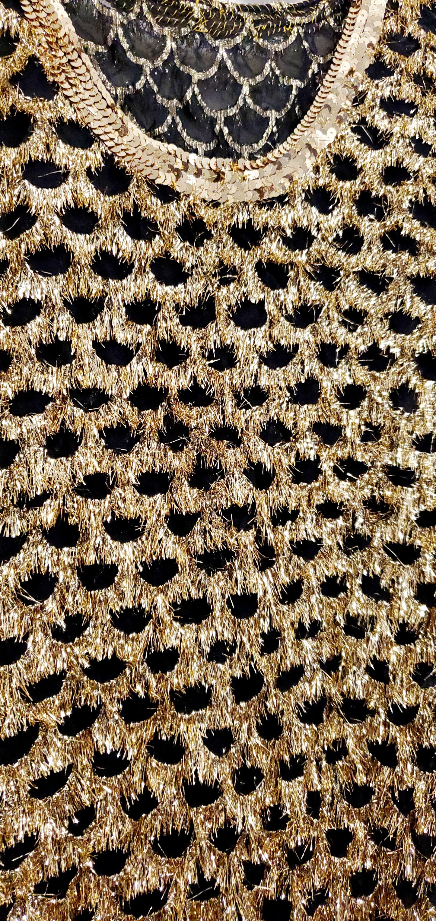 GLAMAZON-80s black and gold fringe dress