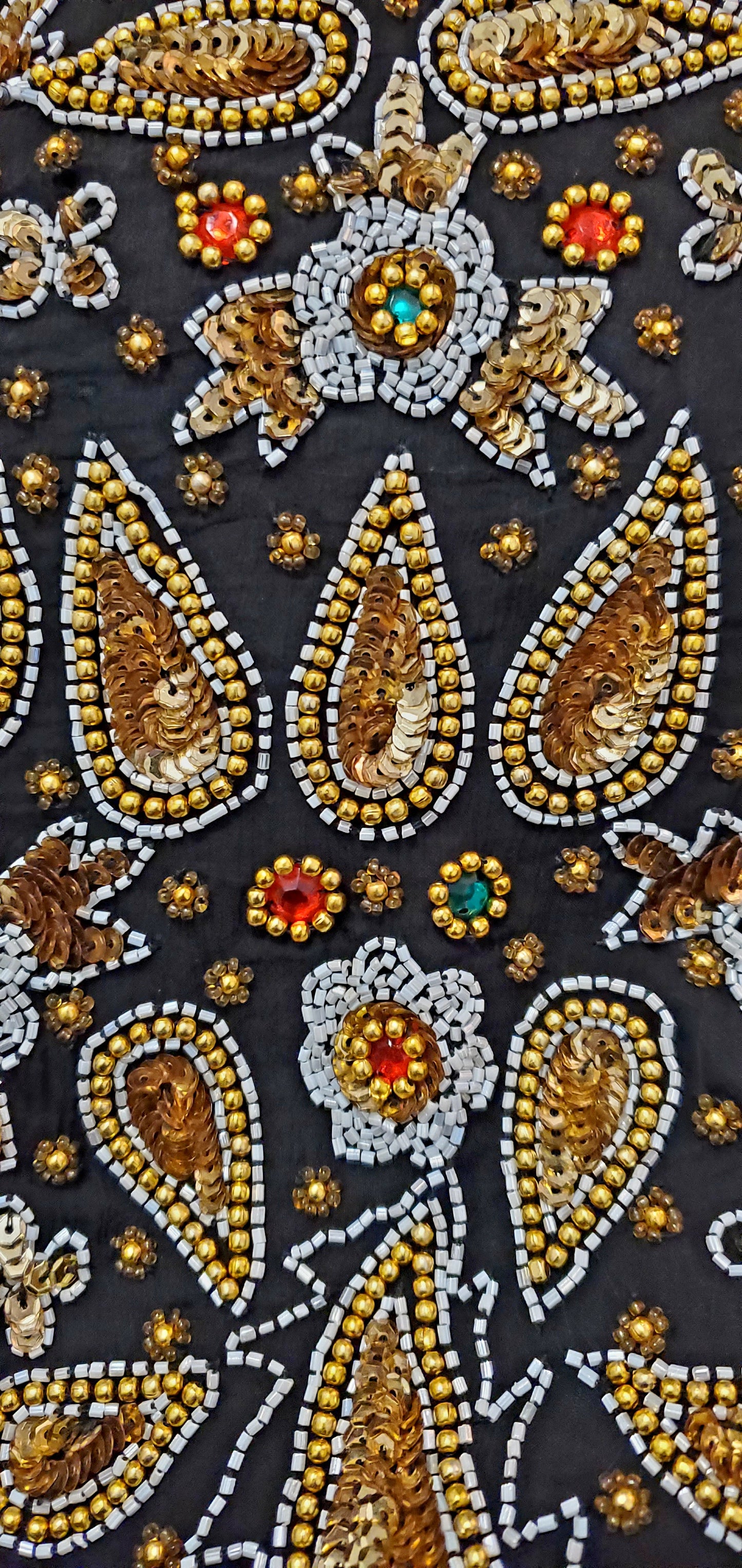 BEJEWELLED-80s Black and gold paisley rhinestone, bead and sequin top