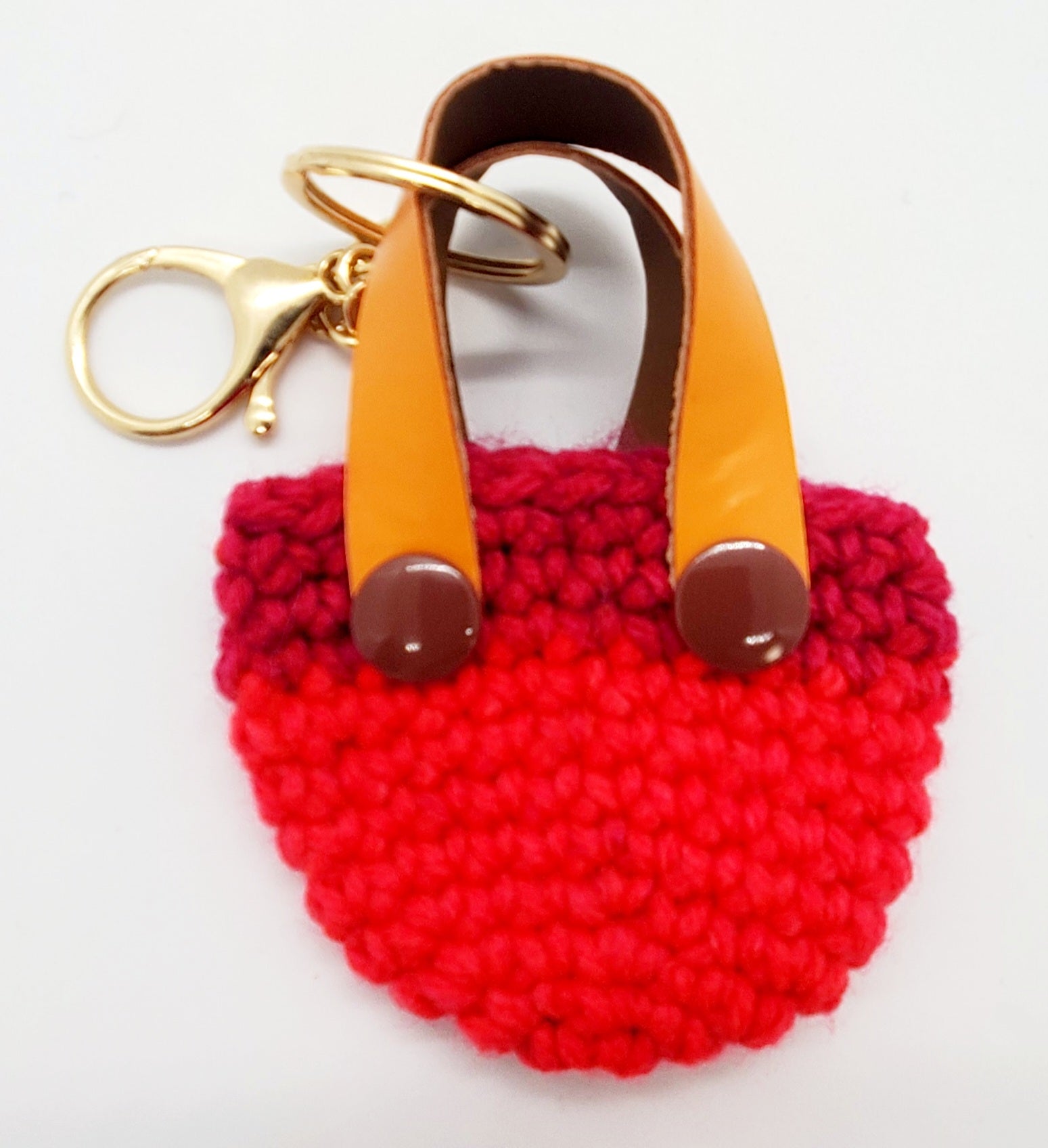 orange with purple Crochet mini tote keychain with vinyl handles