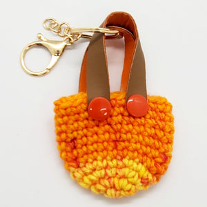 orange with yellow Crochet mini tote keychain with vinyl handles