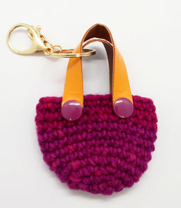 orange with purple Crochet Purple mini tote keychain with vinyl handles