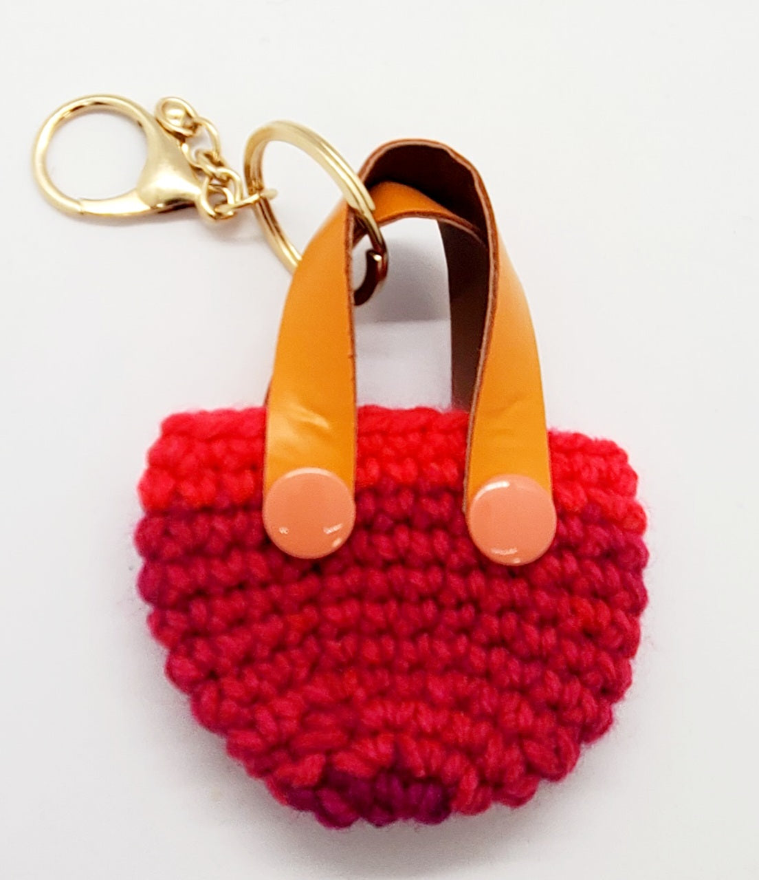purple with orange orange with purple Crochet mini tote keychain with vinyl handles