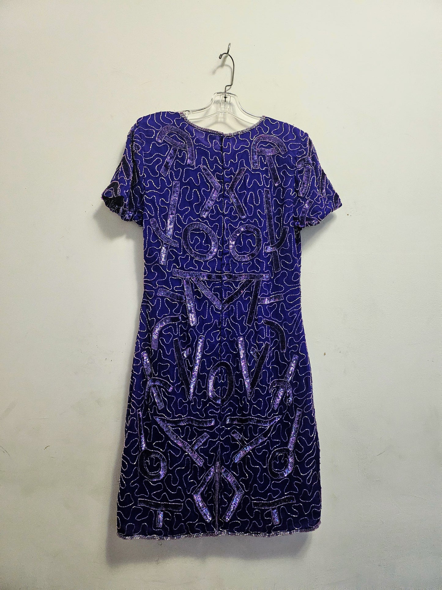 front view of 80s Purple Beaded Gown