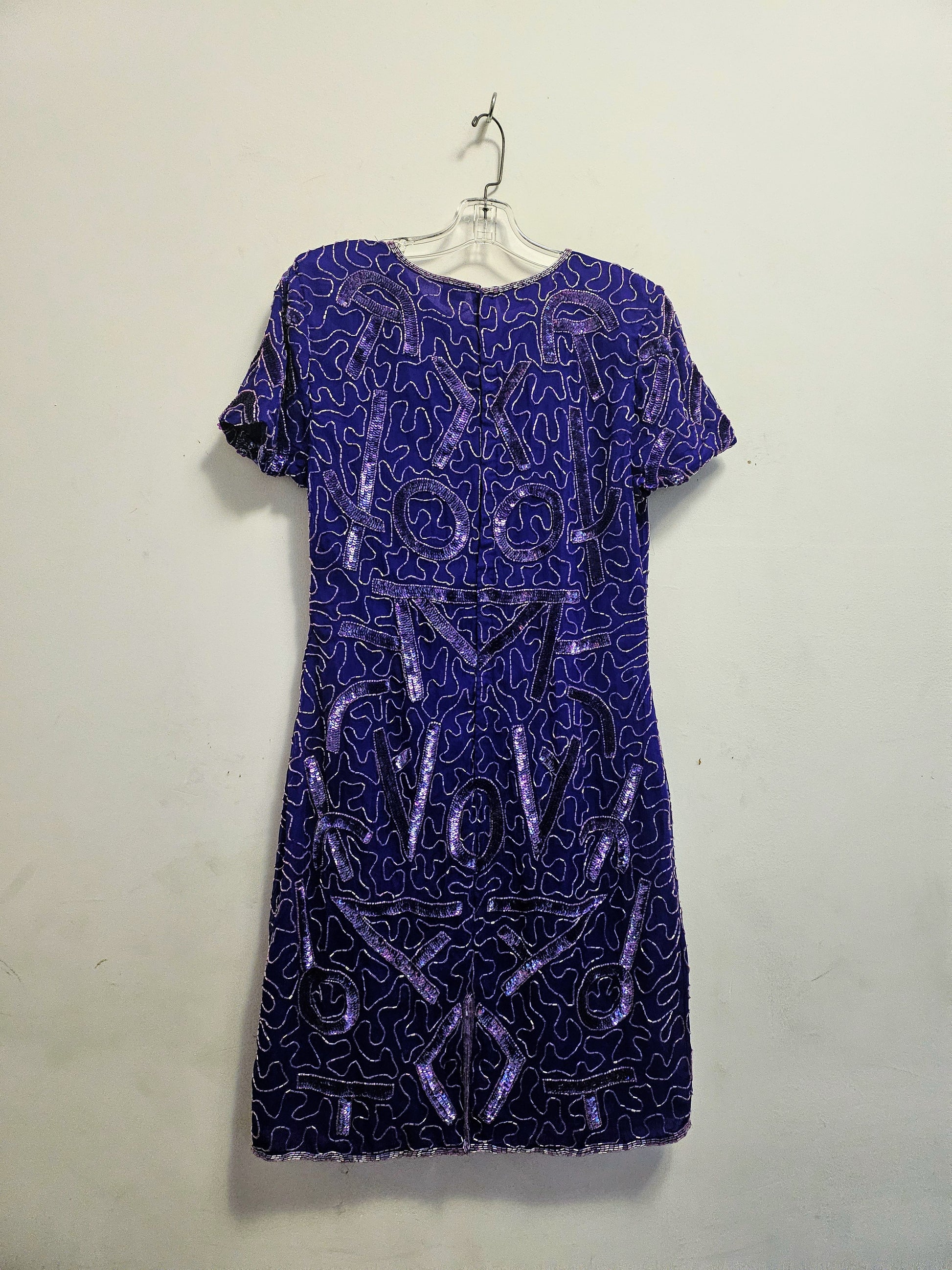 front view of 80s Purple Beaded Gown