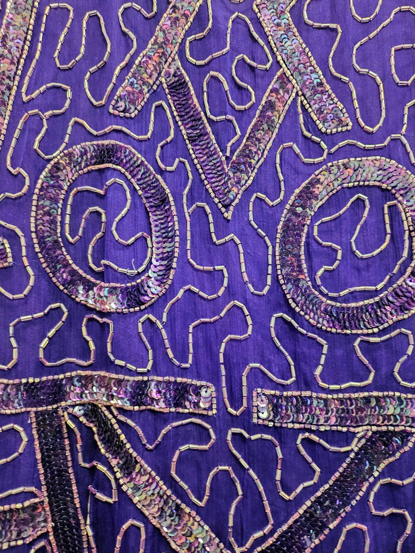 fabric view of 80s Purple Beaded Gown