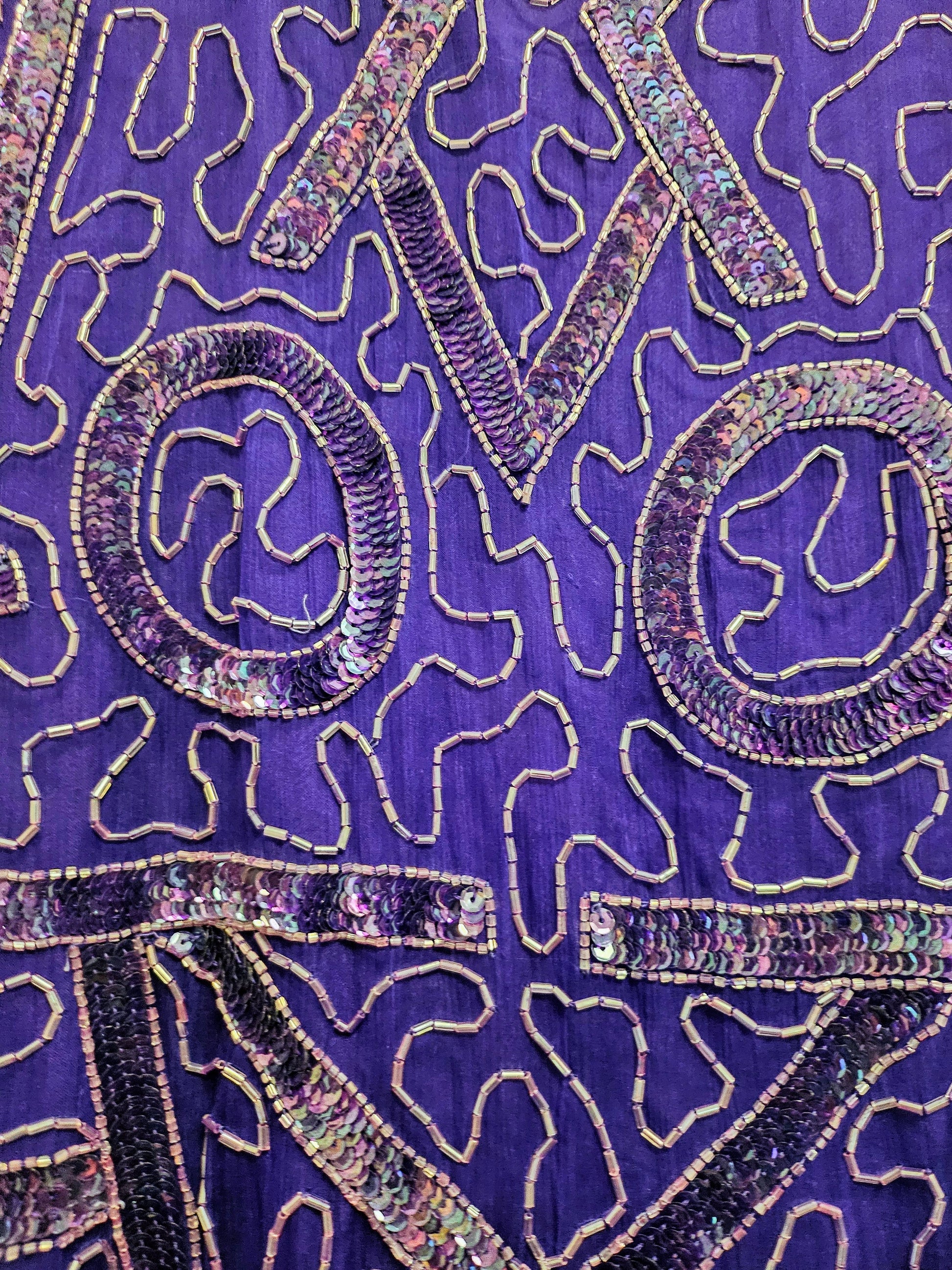 fabric view of 80s Purple Beaded Gown