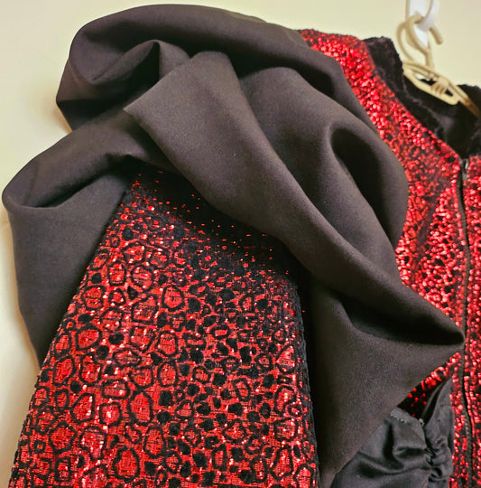 ROUGE- Flocked shimmer bomber with exaggerated sleeves and matching one-of-a-kind pockets