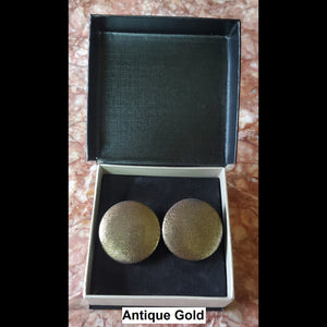 Antique Gold button earrings in jewelry box