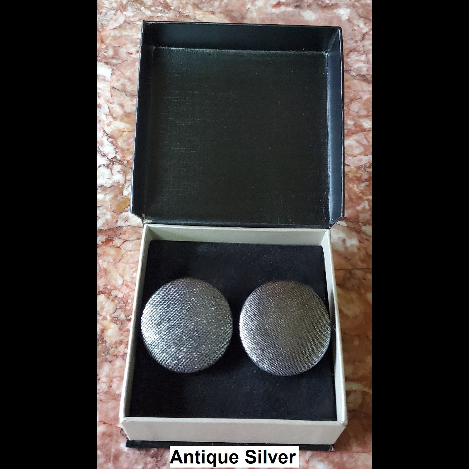 Antique Silver button earrings in jewelry box