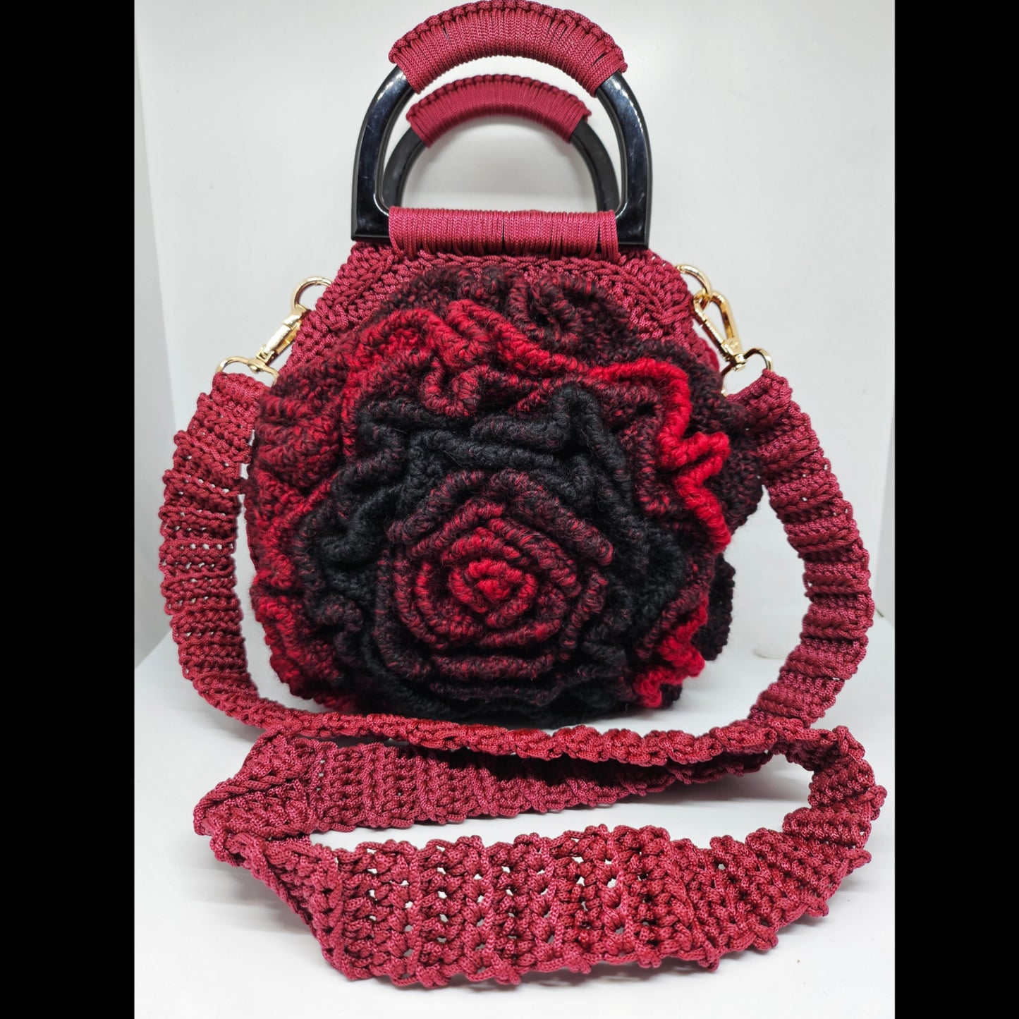 Front view of 3D Rose Crossbody Bag with strap