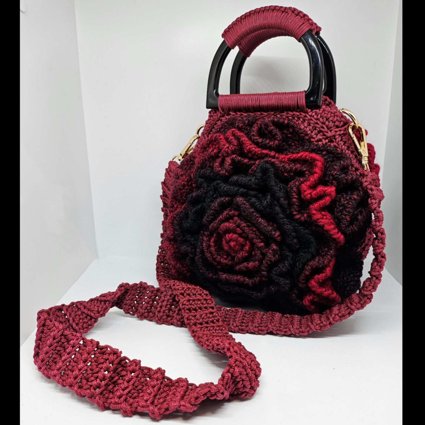 Side view of 3D Rose Crossbody Bag with strap