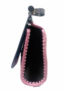 DUCHESSA SICILIA-Pink Crochet and Black Vegan Leather Accents