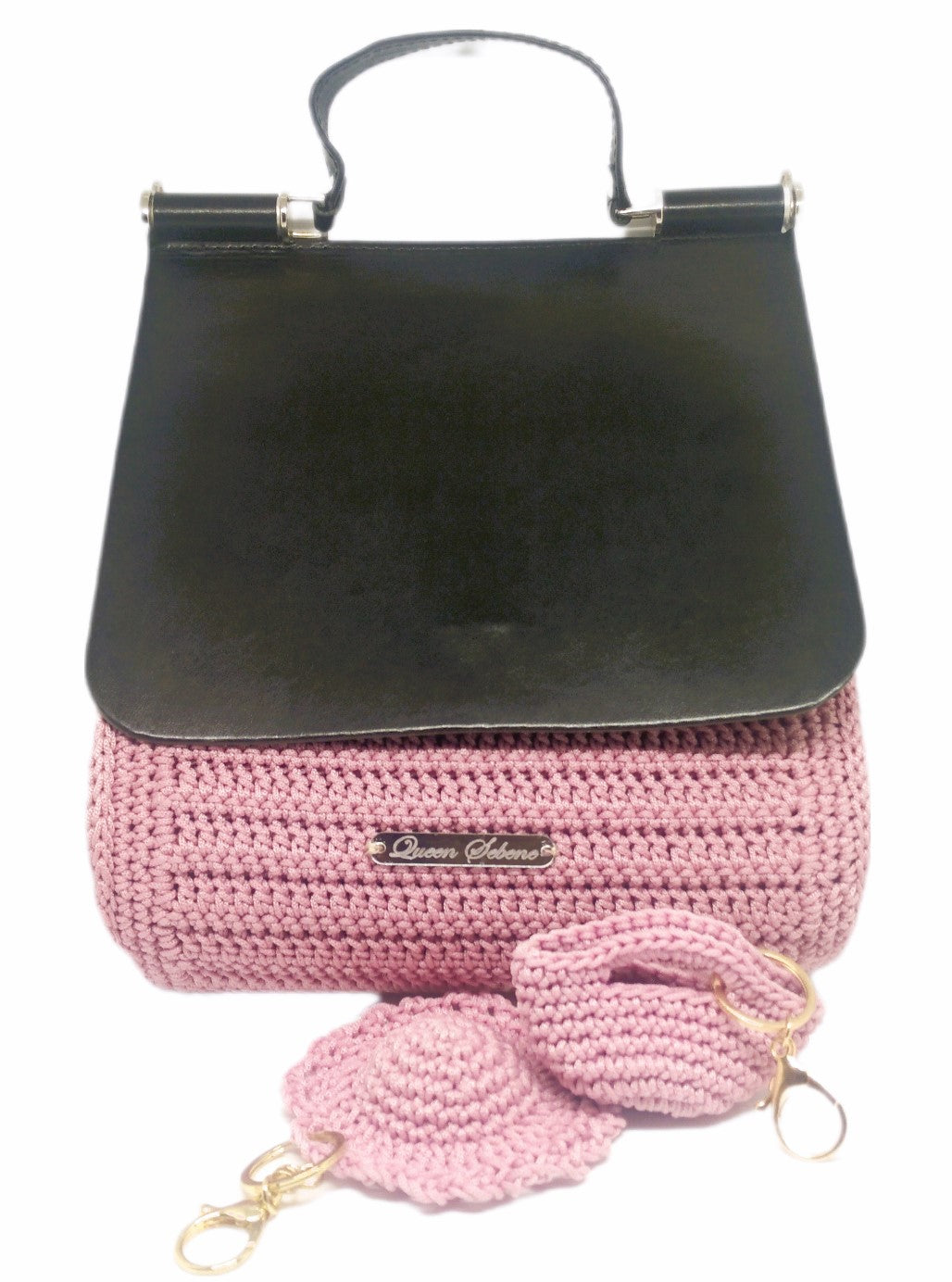 DUCHESSA SICILIA-Pink Crochet and Black Vegan Leather Accents