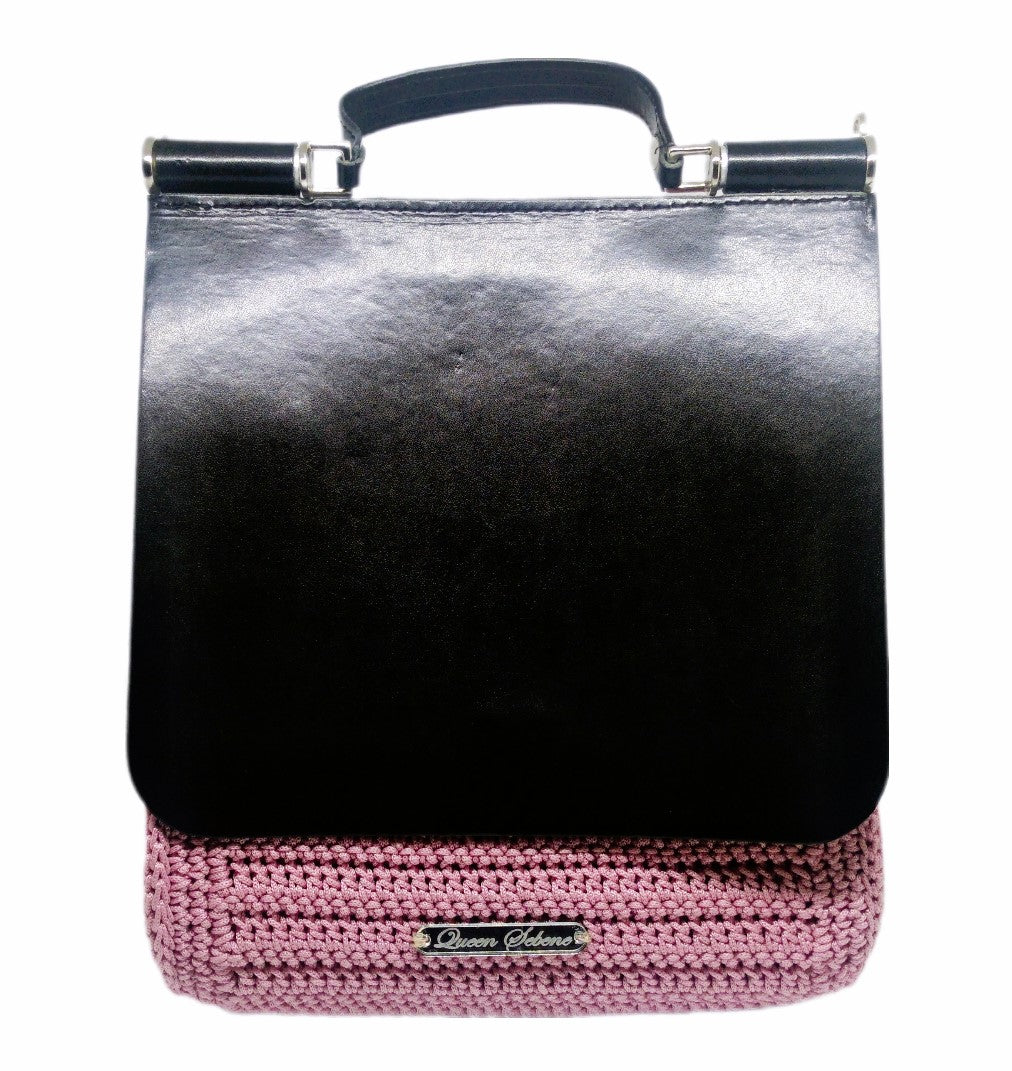 DUCHESSA SICILIA-Pink Crochet and Black Vegan Leather Accents