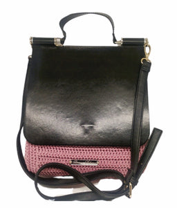 DUCHESSA SICILIA-Pink Crochet and Black Vegan Leather Accents