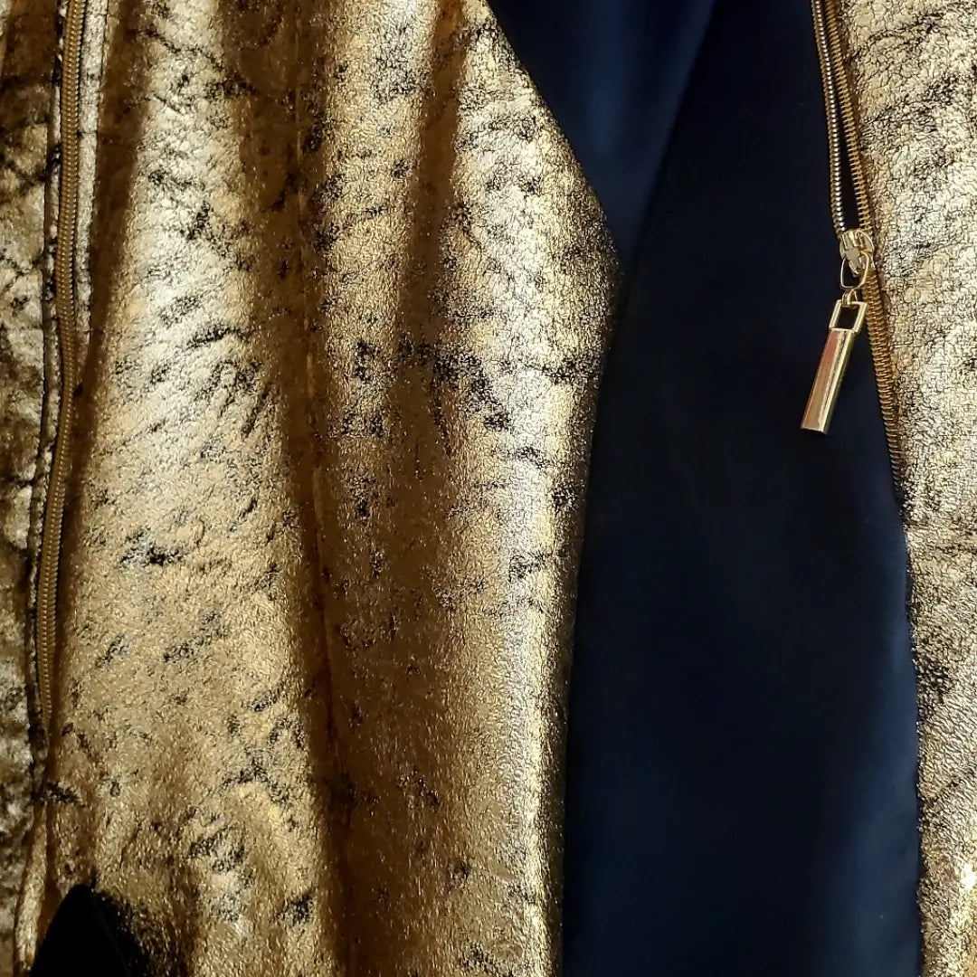 MIDAS-Black and gold velvet bomber jacket with hidden pocket dolman sleeves