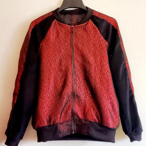 RUBY-Red and black colour-blocked bomber jacket