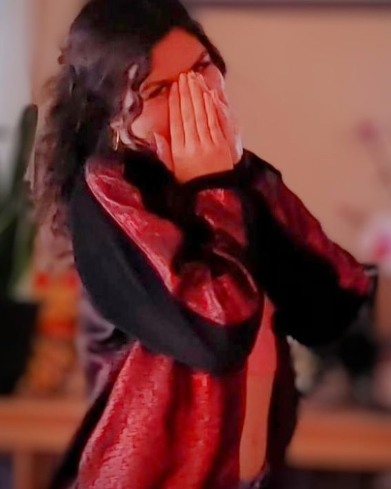 RUBY-Red and black colour-blocked bomber jacket