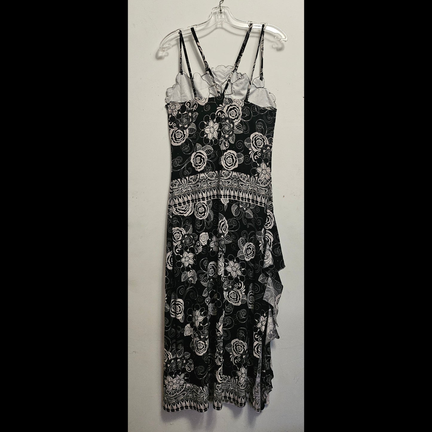 back view of Black and White Abstract Floral Summer Dress